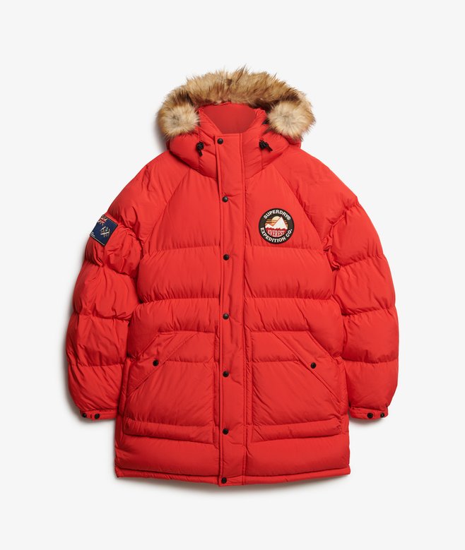 mens Everest Longline Baffled Parka Jacket in Heritage Red