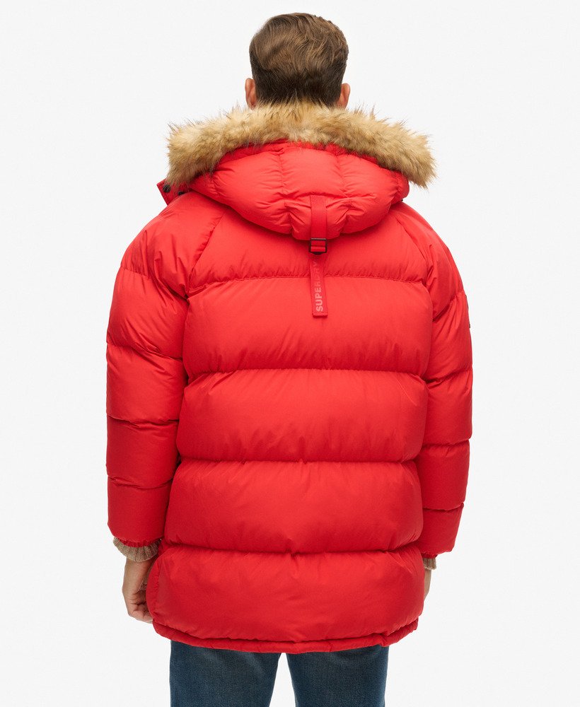 mens Everest Longline Baffled Parka Jacket in Heritage Red