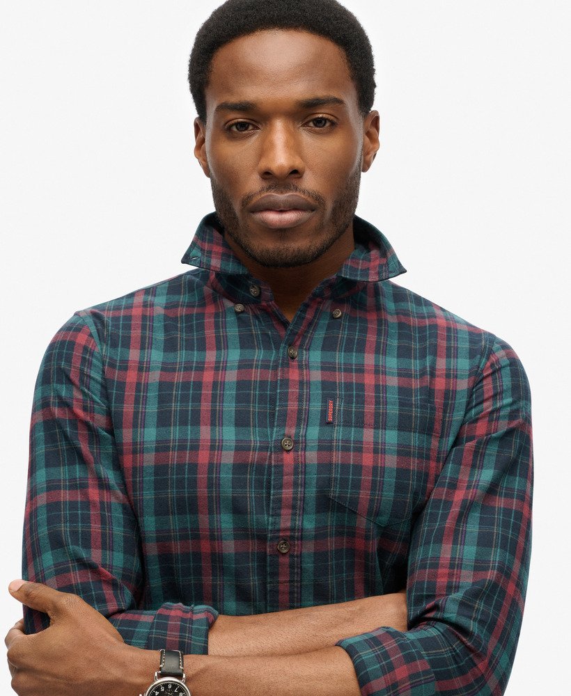 mens Organic Cotton Vintage Check Shirt in Montauk Check Navy