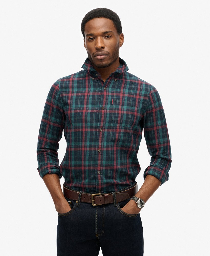 mens Organic Cotton Vintage Check Shirt in Montauk Check Navy