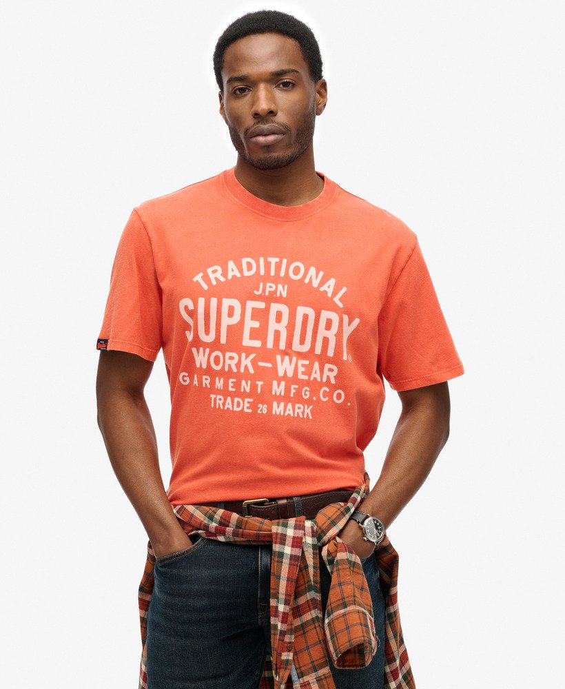 mens Machined Goods Workwear T-Shirt in Denim Co Rust Orange