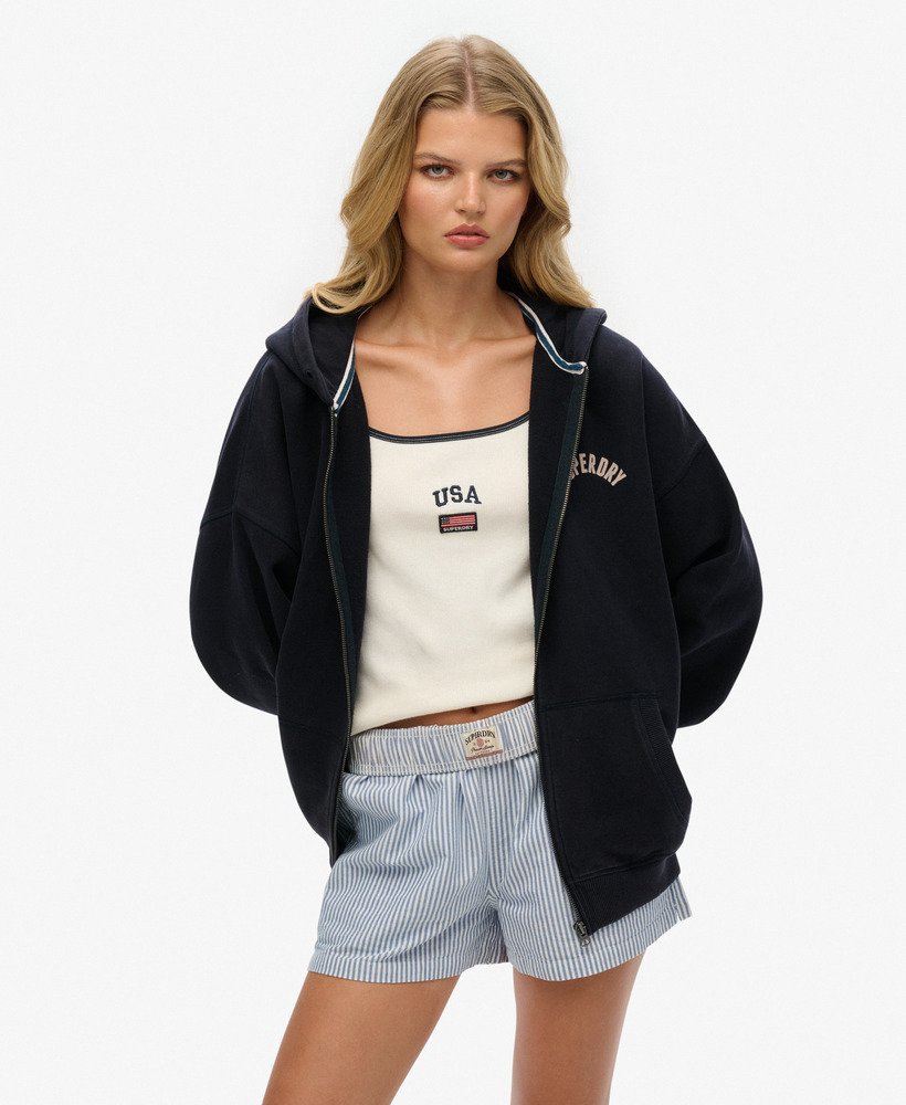 womens Athletic Essentials Oversized Zip Hoodie in Eclipse Navy