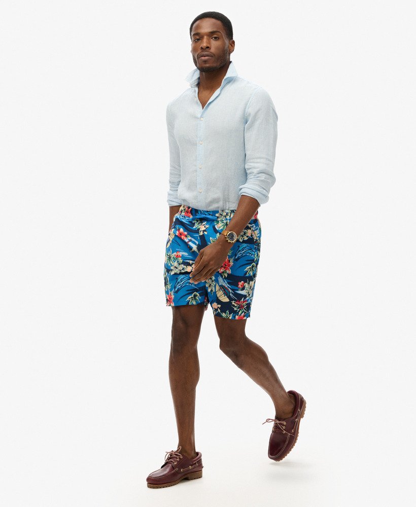 mens Recycled Hawaiian Print 17-inch Swim Shorts in Dolphin Ocean
