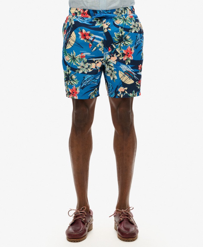 mens Recycled Hawaiian Print 17-inch Swim Shorts in Dolphin Ocean