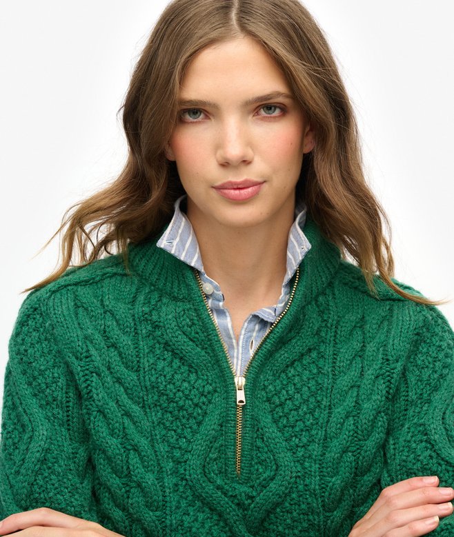 Aran Cable Knit Half Zip Jumper