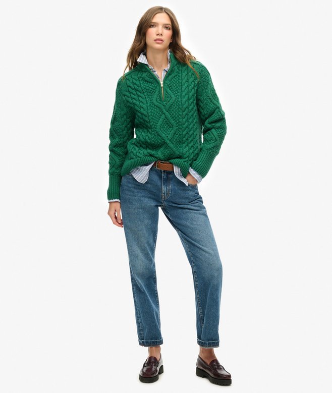 Aran Cable Knit Half Zip Jumper