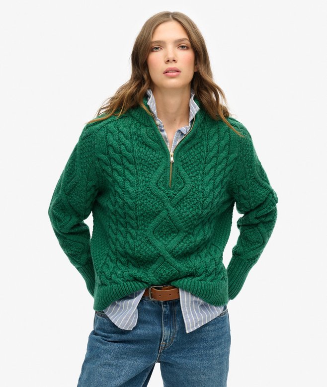 Aran Cable Knit Half Zip Jumper