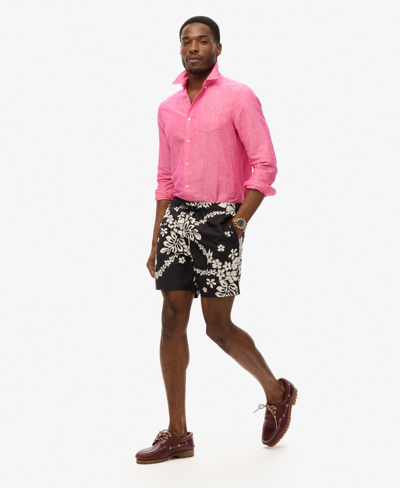 mens Recycled Hawaiian Print 17-inch Swim Shorts in Surf School