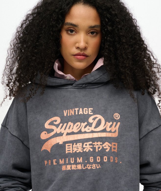 Vintage Logo Metallic Relaxed Hoodie