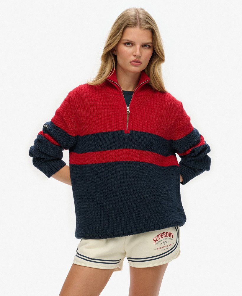 Gracie Pink Stripe Half Zip Knit Jumper