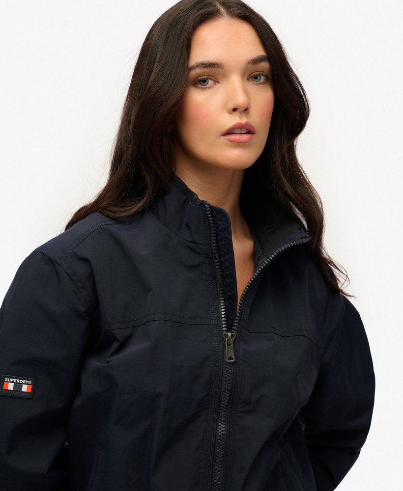 womens Oversized Nylon Harrington Jacket in Eclipse Navy