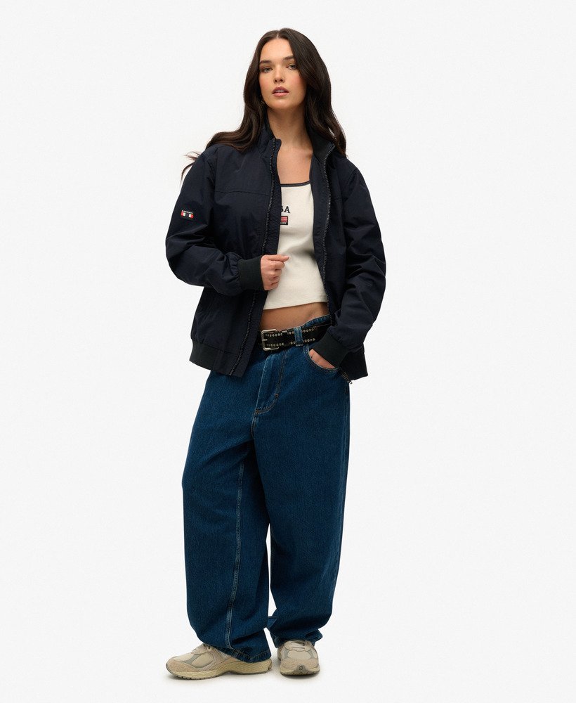 womens Oversized Nylon Harrington Jacket in Eclipse Navy