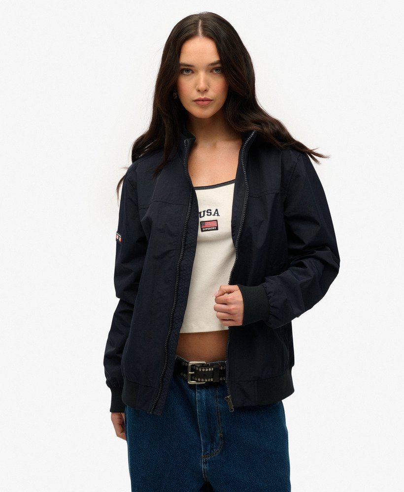 womens Oversized Nylon Harrington Jacket in Eclipse Navy