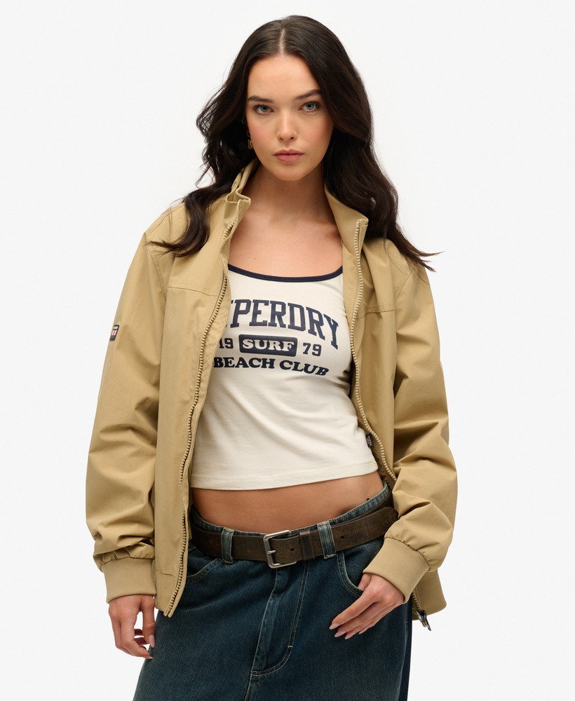 womens Oversized Nylon Harrington Jacket in Canyon Beige | Superdry US