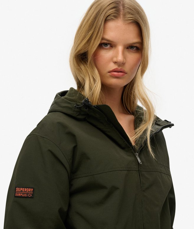 womens Oversized Surplus Nylon Hooded Bomber Jacket in Surplus