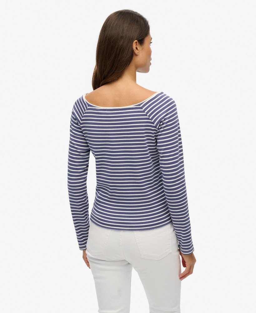 womens Bardot Off Shoulder Top in Mariner Navy Stripe | Superdry UK