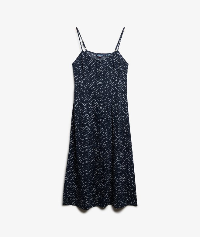 womens Printed Button-Up Cami Midi Dress in Alana Polka Dot