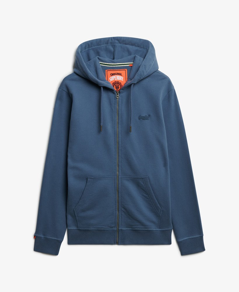 mens Essential Logo Zip Hoodie in Heritage Washed Blue