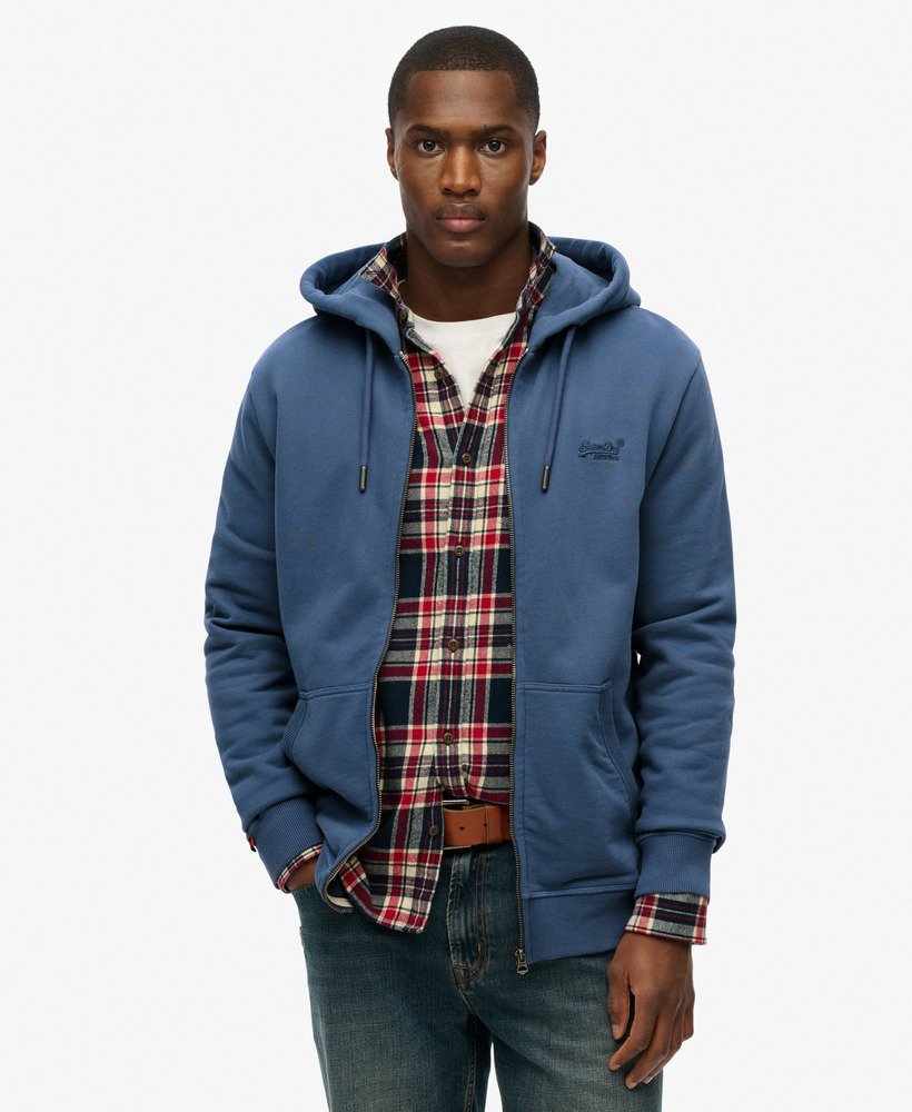 mens Essential Logo Zip Hoodie in Heritage Washed Blue