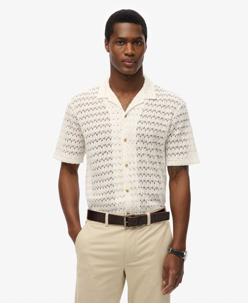 mens Knitted Texture Shirt in White Crochet | Superdry US
