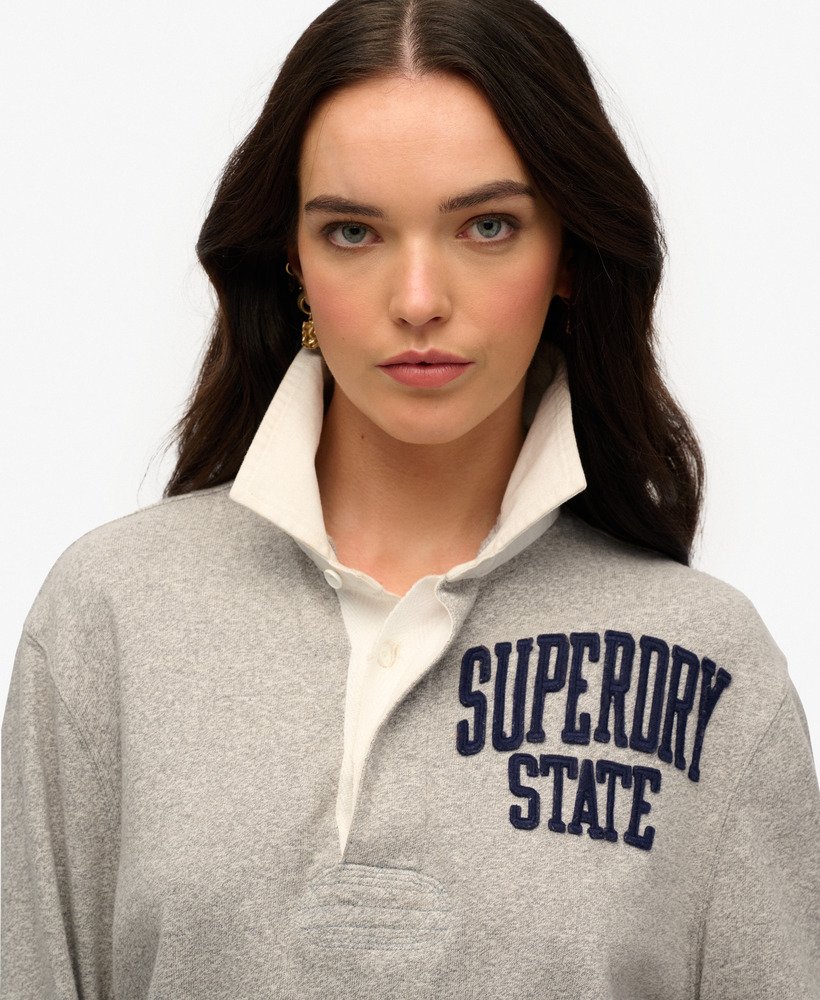 womens Oversized Athletic Rugby Top in Vintage Sweat Light Grey Marl ...