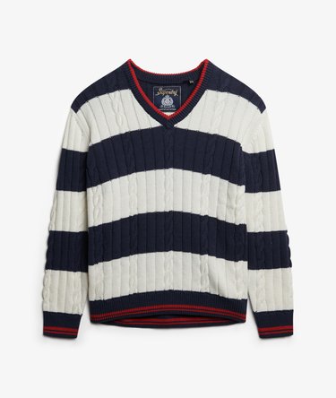 Stripe Oversized Cable V Neck Jumper Image 5