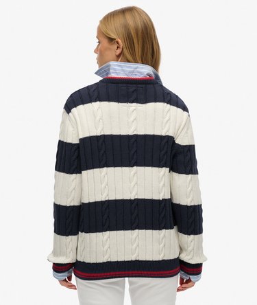 Stripe Oversized Cable V Neck Jumper Image 4