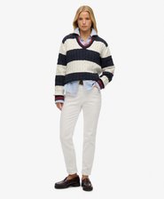 Stripe Oversized Cable V Neck Jumper