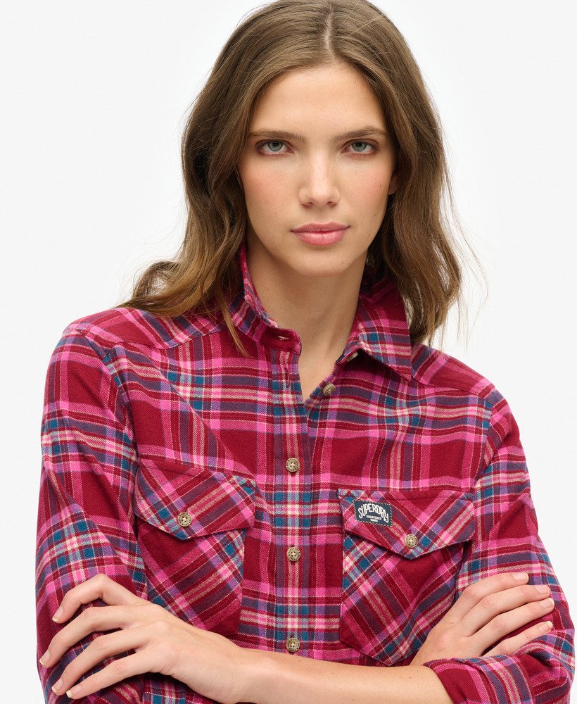 Ｙ25351 GRAPHIC CHECK SHIRTS womens Lumberjack Check Flannel Shirt in Berry Red Check