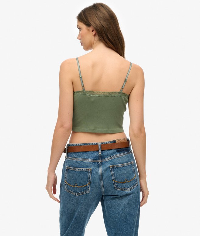 Athletic Essentials Lace Trim Cropped Cami Top