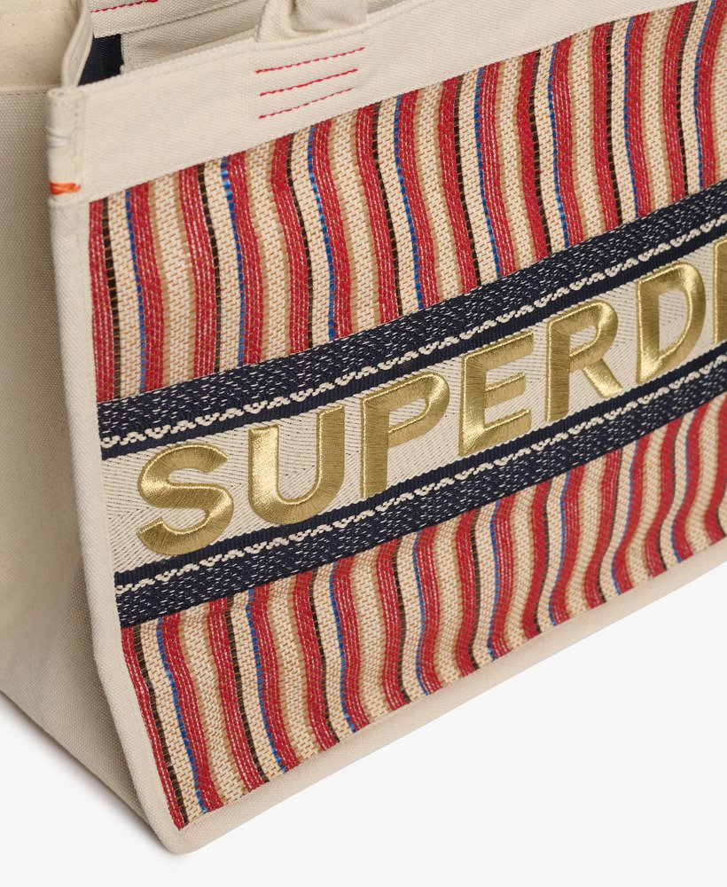 womens Luxe Embroidered Tote Bag in Ecru Red | Superdry US