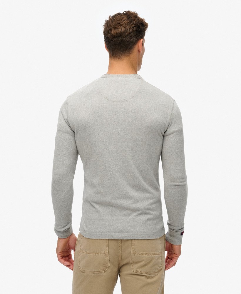 mens Vintage Athletic Long Sleeve Grandad Top in Cadet Grey Marl