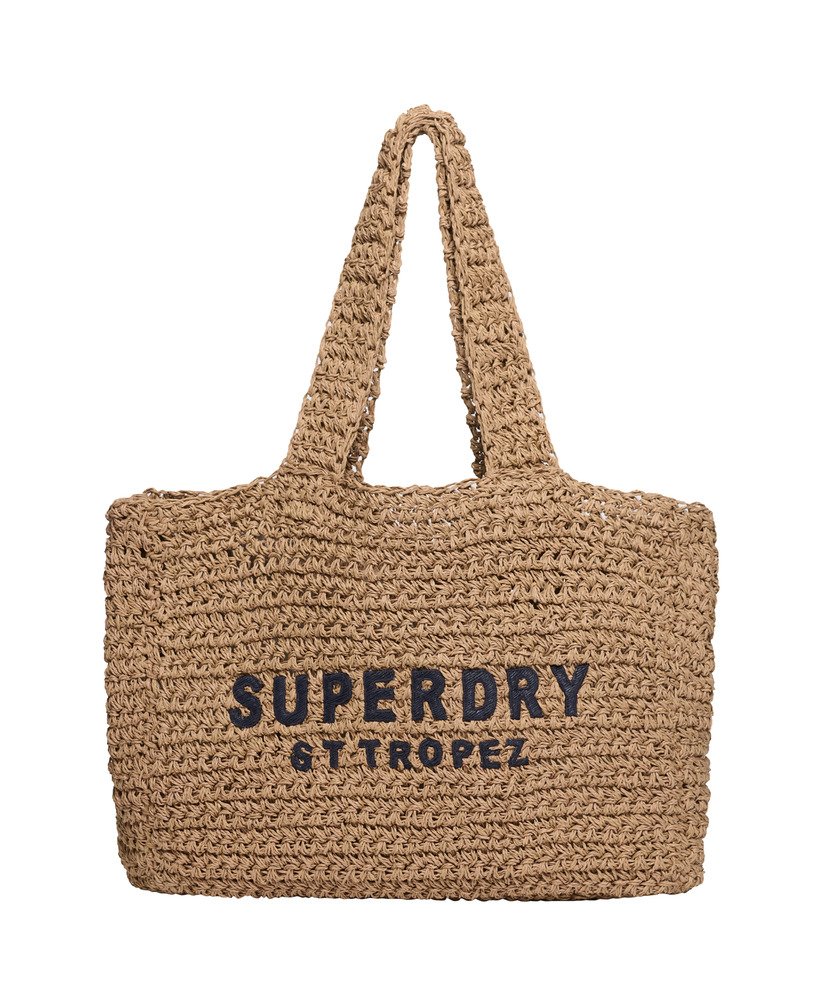 womens Crochet City Tote Bag in Natural/Eclipse Navy | Superdry US