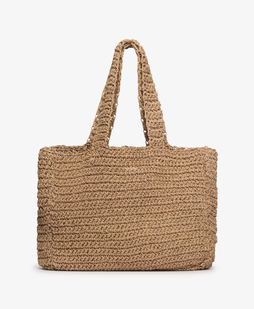 womens Crochet City Tote Bag in Natural/Eclipse Navy | Superdry US