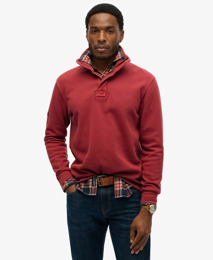 mens Cotton Classic Pique Half Zip Sweatshirt in WASHED RED