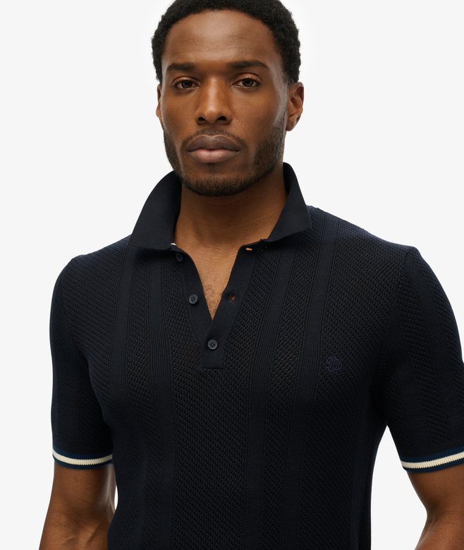 Knitted Texture Short Sleeve Polo-Classic Navy Stag