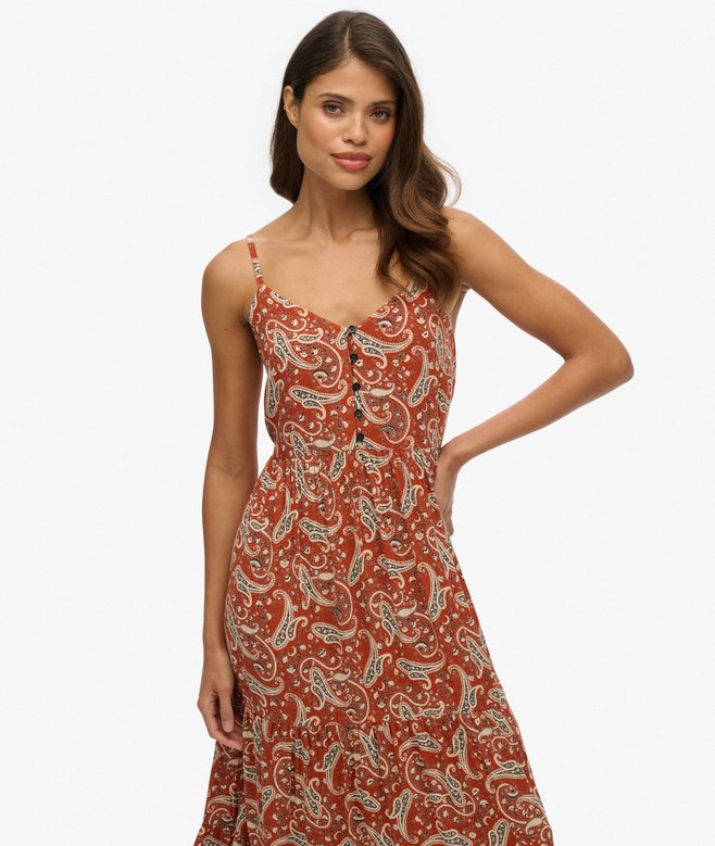 Half Button Tiered Midi Dress