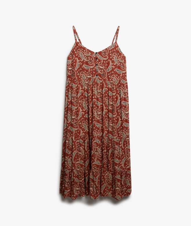Half Button Tiered Midi Dress