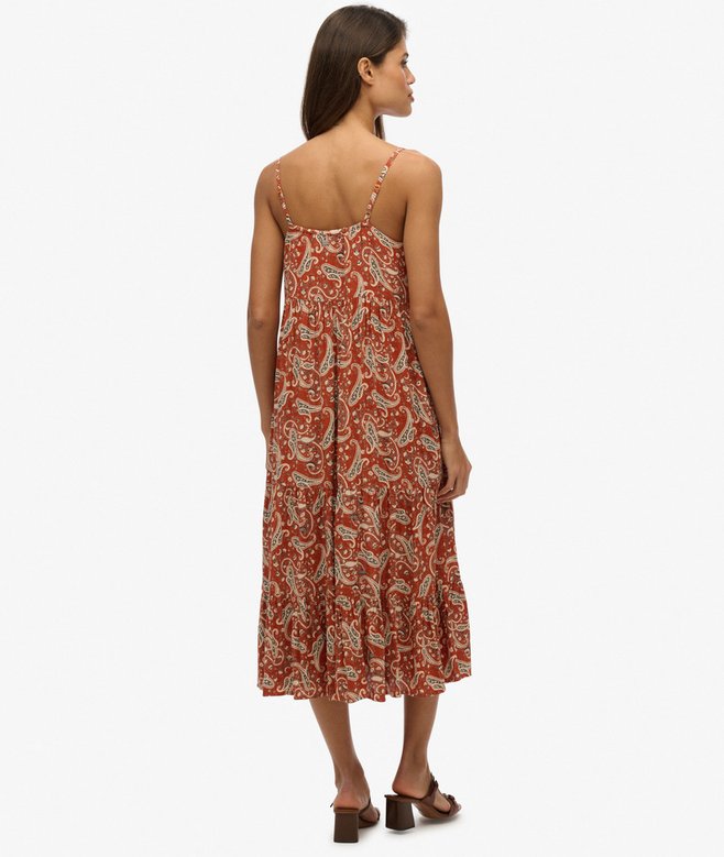 Half Button Tiered Midi Dress