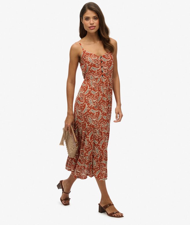 Half Button Tiered Midi Dress