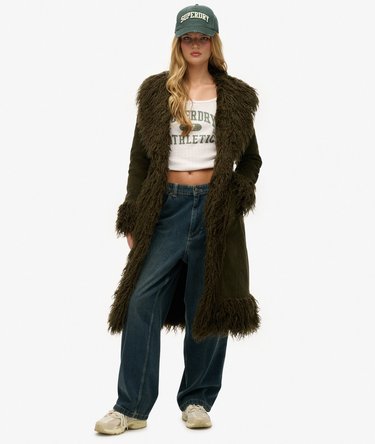 Faux Fur Lined Longline Afghan Coat Image 2