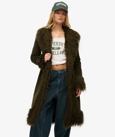 Faux Fur Lined Longline Afghan Coat Image 1