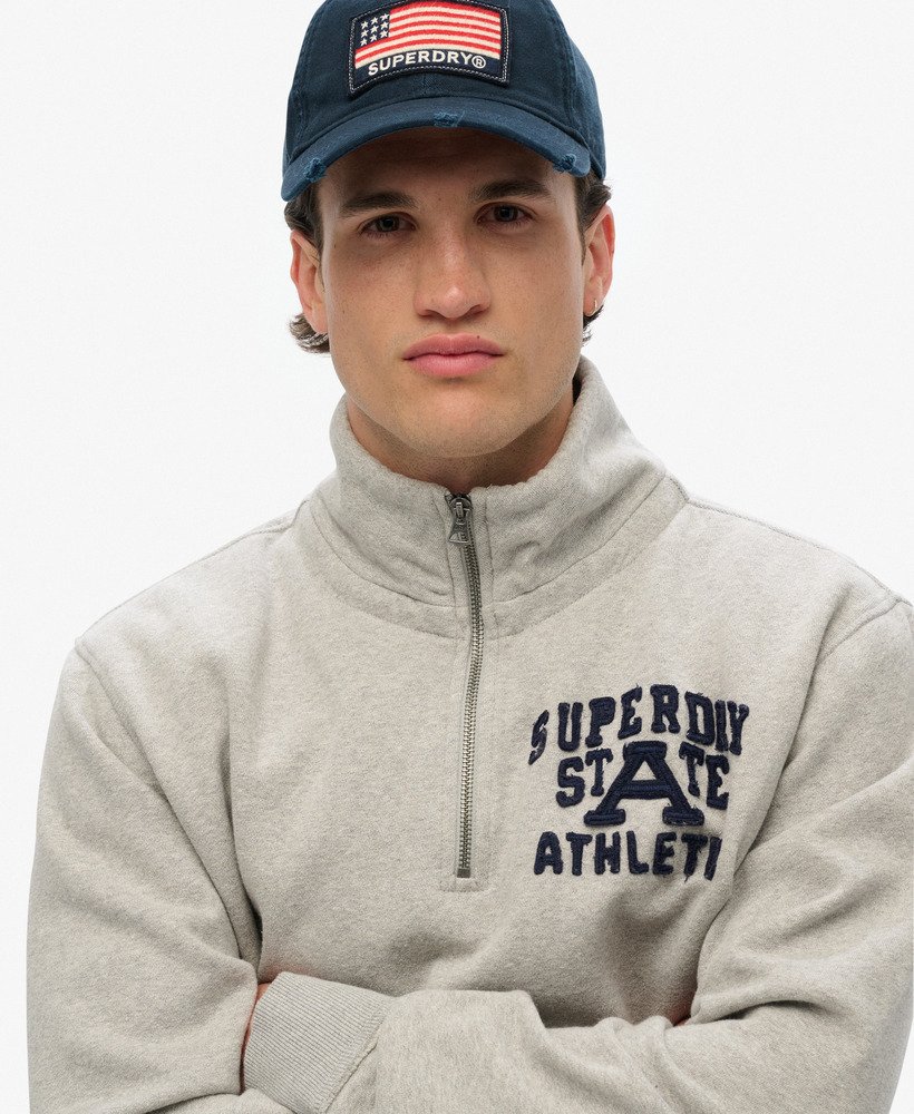 mens Vintage Athletic Half Zip Jumper in Vintage Sweat Light Grey