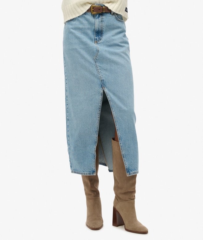 Denim Split Maxi Skirt
