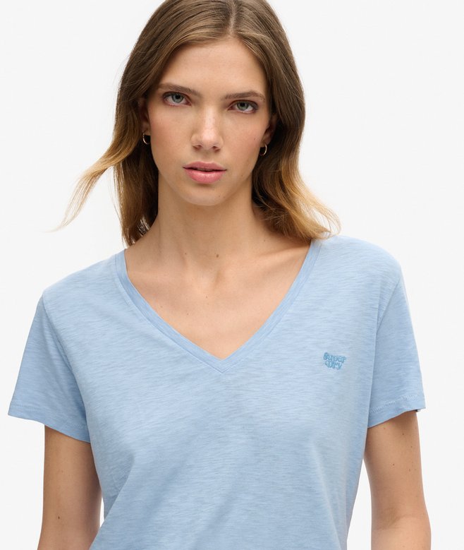 Slub Embroidered V-Neck T-Shirt