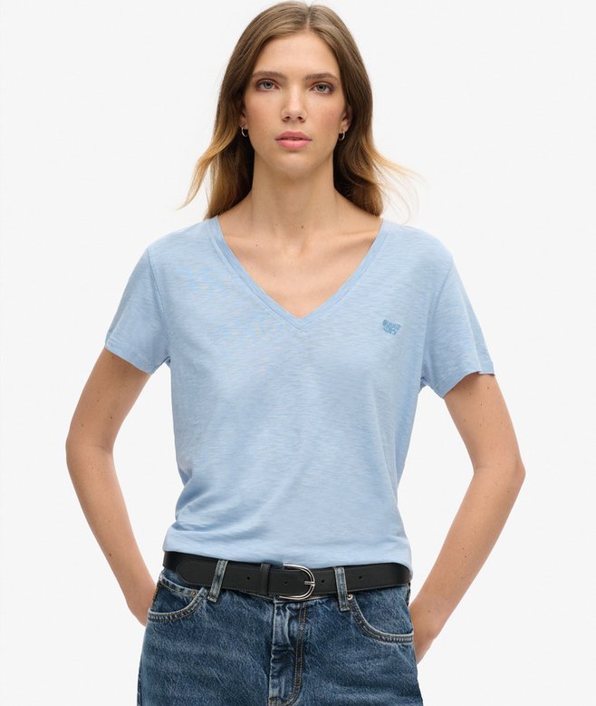 Slub Embroidered V-Neck T-Shirt