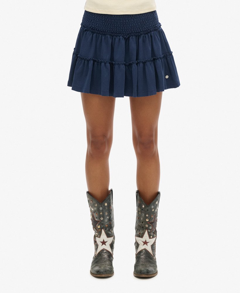 womens Tiered Jersey Mini Skirt in Richest Navy | Superdry US