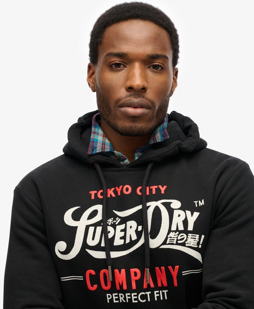 mens Perfect Fit Script Hoodie in Black | Superdry UK