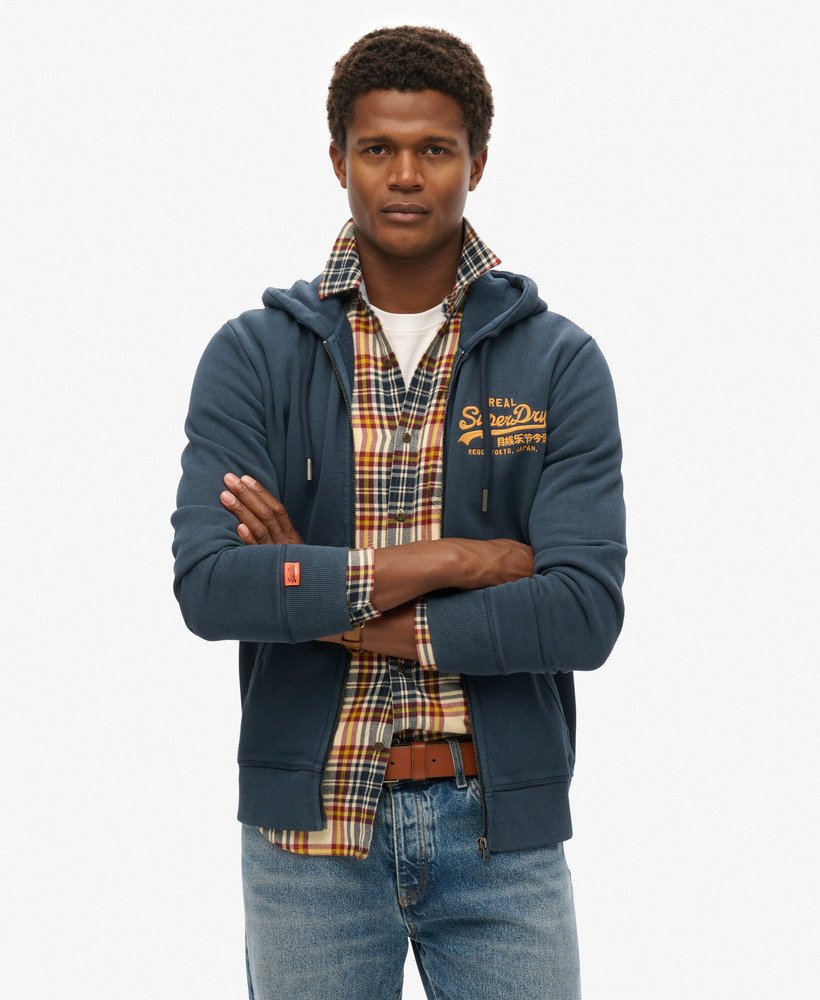 mens Vintage Logo Embroidered Zip Hoodie in CLASSIC NAVY | Superdry UK