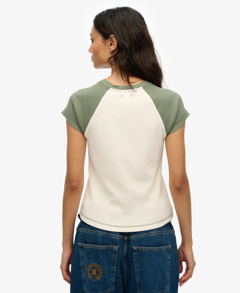 womens Athletic Essentials Raglan Cap Sleeve T-Shirt in Desert Bone Off ...